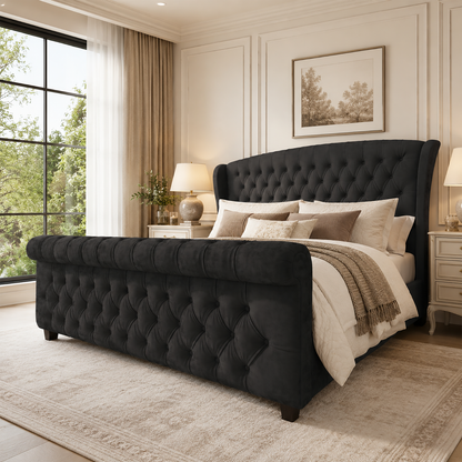 Bruco King Upholstered Sleigh Bed-Black