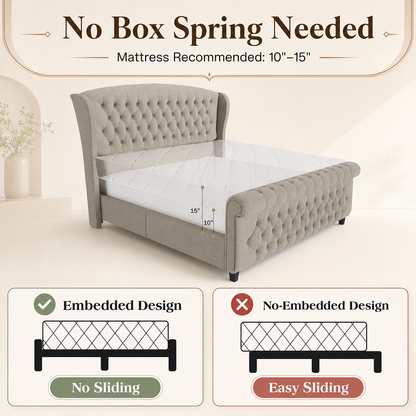 Bruco King Upholstered Sleigh Bed-Khaki