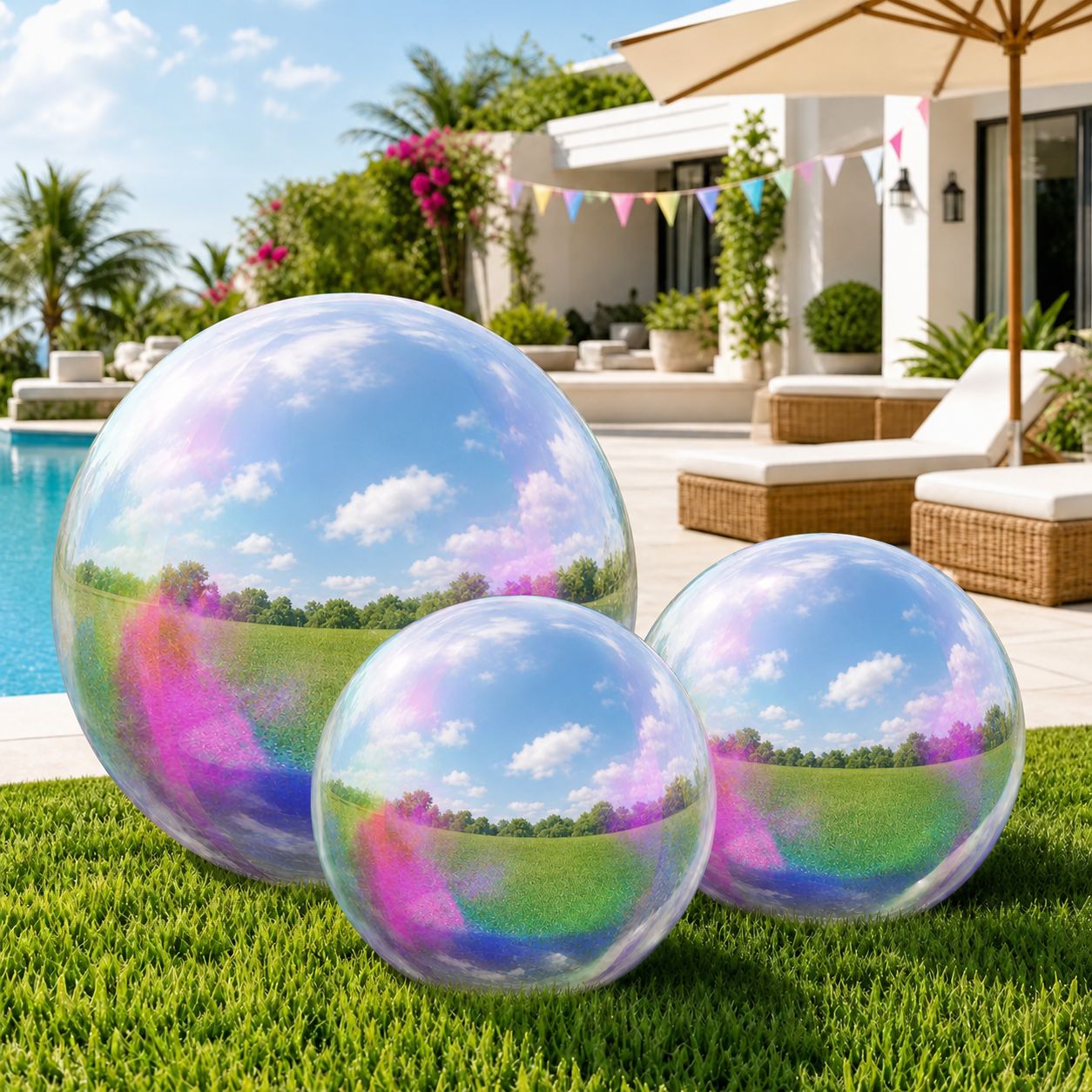 Vibe Reusable Inflatable Mirror Balls for Disco Parties & Events-3PCS-15.7"+23.6"+31.5"-Iridescent