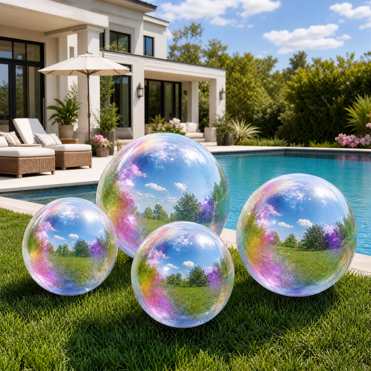 Vibe Reusable Inflatable Mirror Balls for Disco Parties & Events-4PCS-19.7"+31.5"+47.2"+59.1"-Iridescent