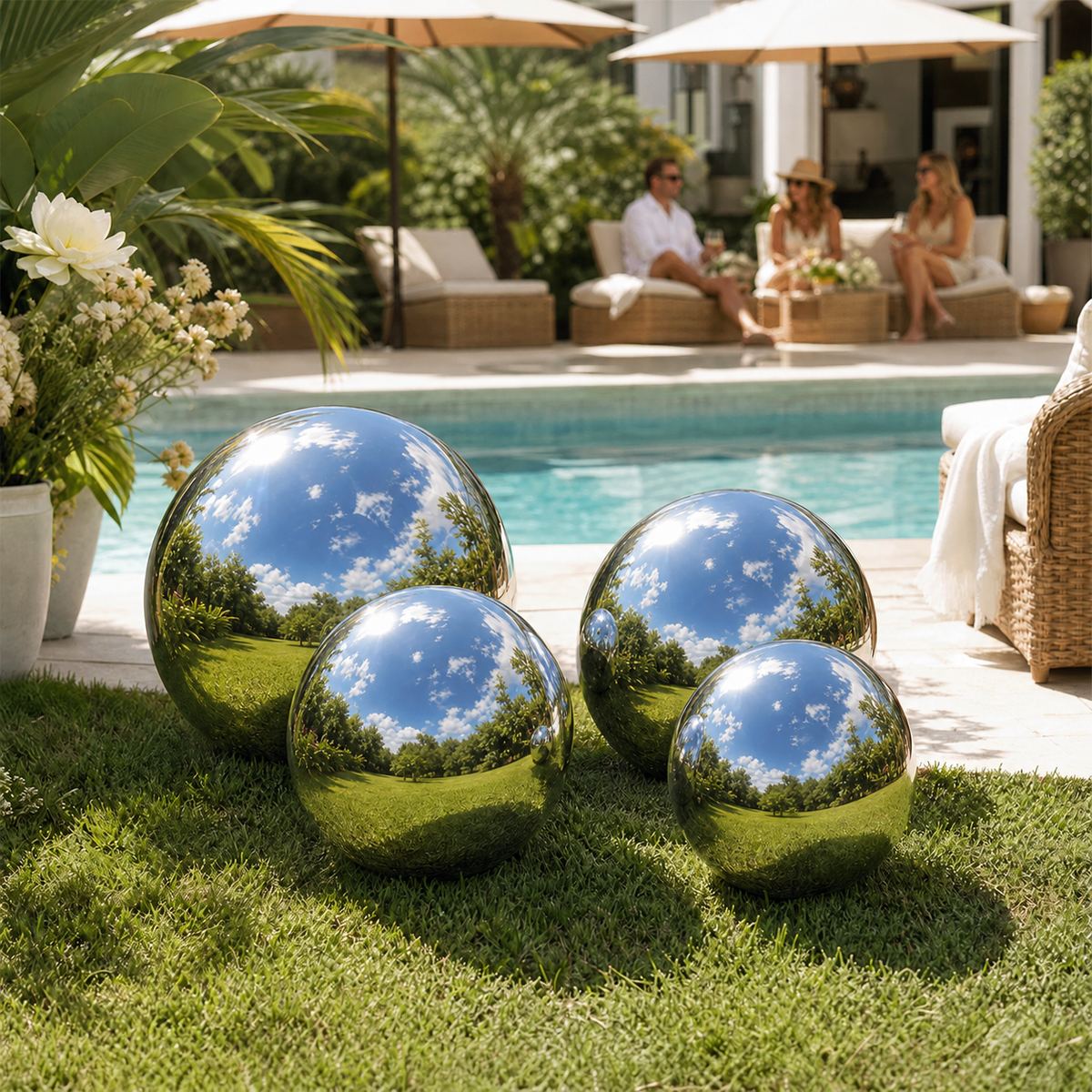 Vibe Reusable Inflatable Mirror Balls for Disco Parties & Events-4PCS-19.7"+31.5"+47.2"+59.1"-Silver