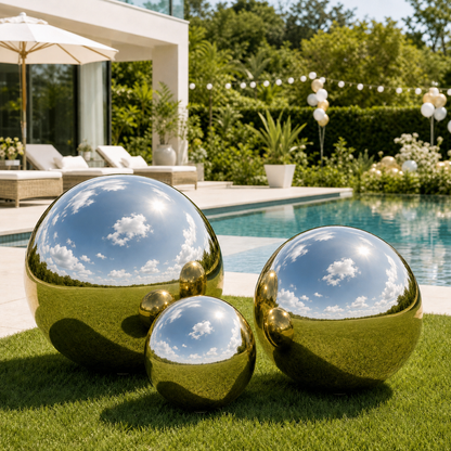 Vibe Reusable Inflatable Mirror Balls for Disco Parties & Events-3PCS-15.7"+23.6"+31.5"-Gold