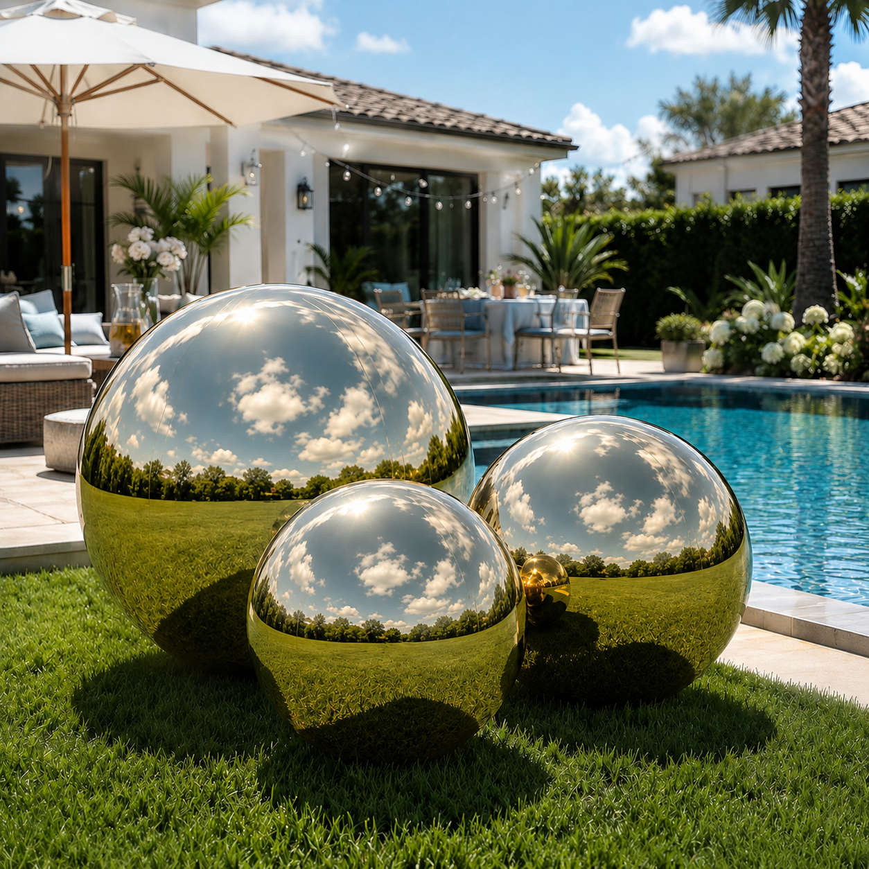 Vibe Reusable Inflatable Mirror Balls for Disco Parties & Events-3PCS-19.7"+31.5"+39.4"-Gold
