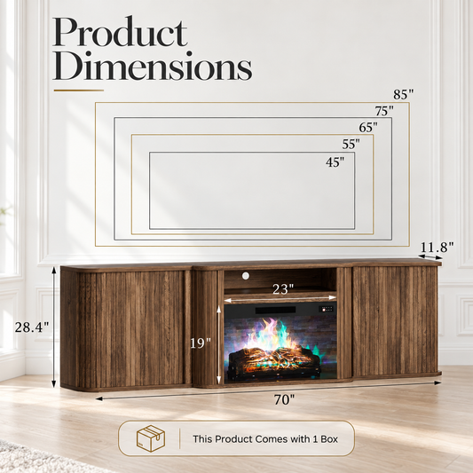 Arden Fluted Electric Fireplace TV Stand-70"-Warm Walnut