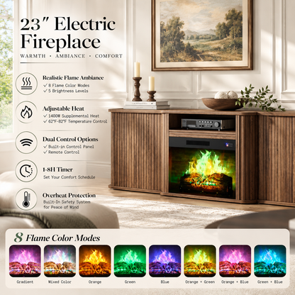 Arden Fluted Electric Fireplace TV Stand-70"-Warm Walnut