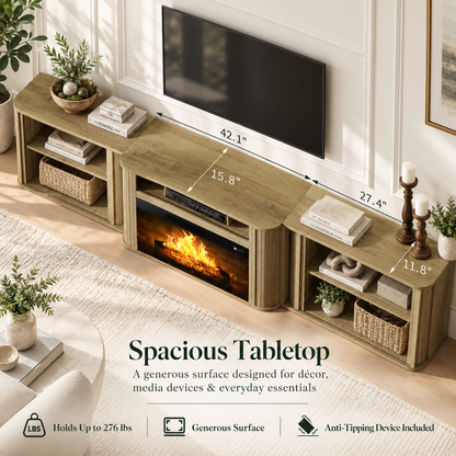 Arden Fluted Electric Fireplace TV Stand-90"-Natural Oak