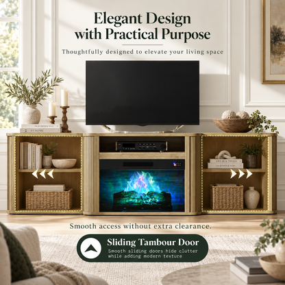 Arden Fluted Electric Fireplace TV Stand-70"-Natural Oak
