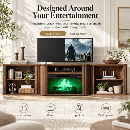 Arden Fluted Electric Fireplace TV Stand-90"-Warm Walnut