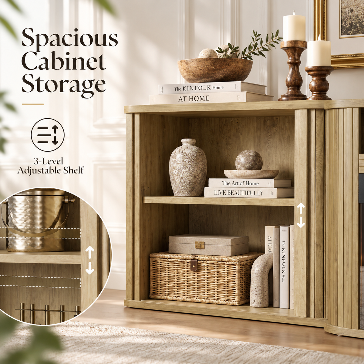 Arden Fluted Electric Fireplace TV Stand-90"-Natural Oak