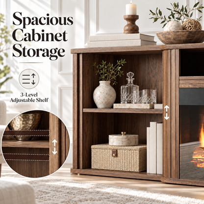 Arden Fluted Electric Fireplace TV Stand-70"-Warm Walnut