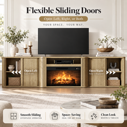 Arden Fluted Electric Fireplace TV Stand-90"-Natural Oak