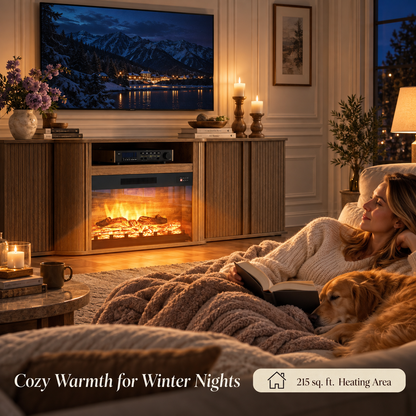 Arden Fluted Electric Fireplace TV Stand-90"-Warm Walnut