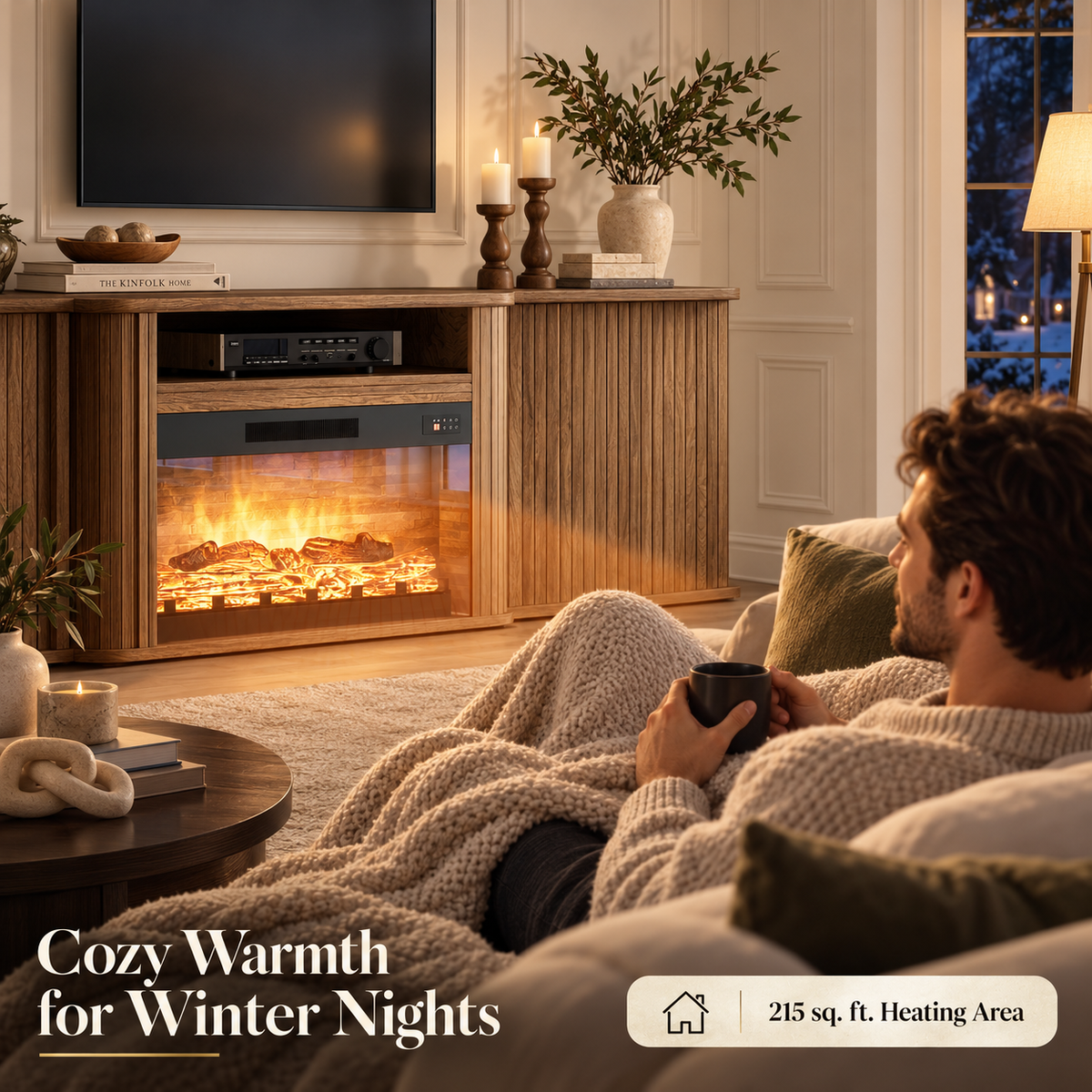 Arden Fluted Electric Fireplace TV Stand-70"-Warm Walnut