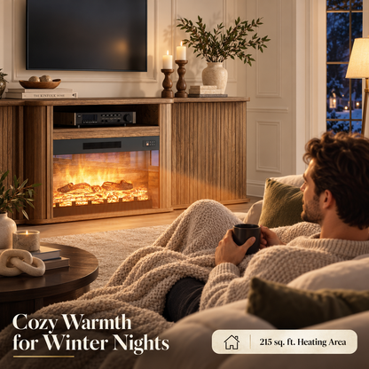 Arden Fluted Electric Fireplace TV Stand-70"-Warm Walnut
