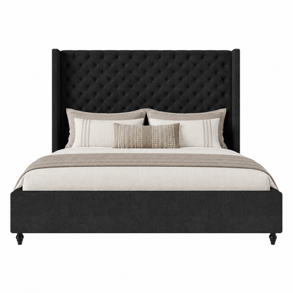 Cush Upholstered Bed Frame with Tall Wingback Headboard-California King-Black