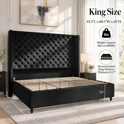 Cush Upholstered Bed Frame with Tall Wingback Headboard-King-Ash White