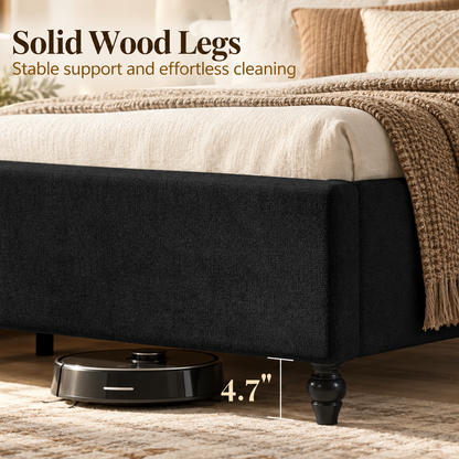 Cush Upholstered Bed Frame with Tall Wingback Headboard-California King-Black
