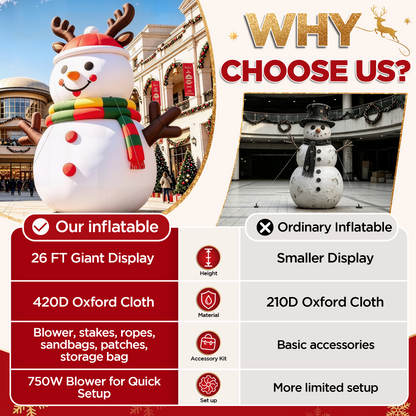 Vibe Giant Inflatable Santa Claus for Outdoor Christmas Decorations-Giant Inflatable Snowman-26FT