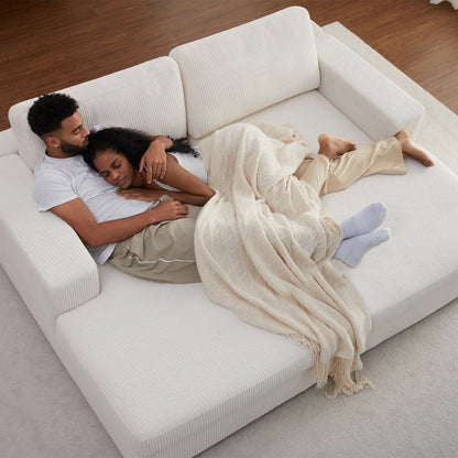 2-Piece Chaise Sofa / Corduroy White