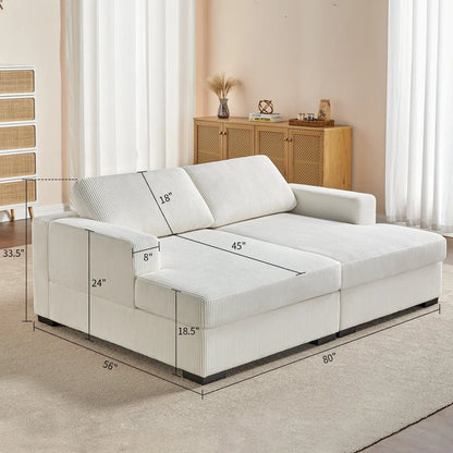 2-Piece Chaise Sofa / Corduroy White