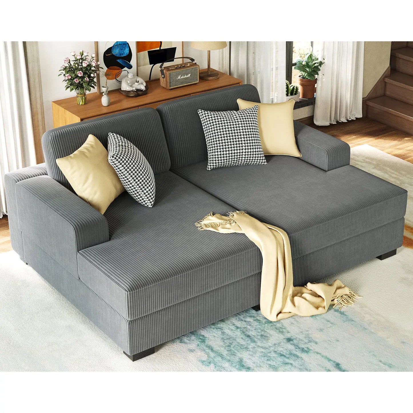 2-Piece Chaise Sofa / Corduroy Gray