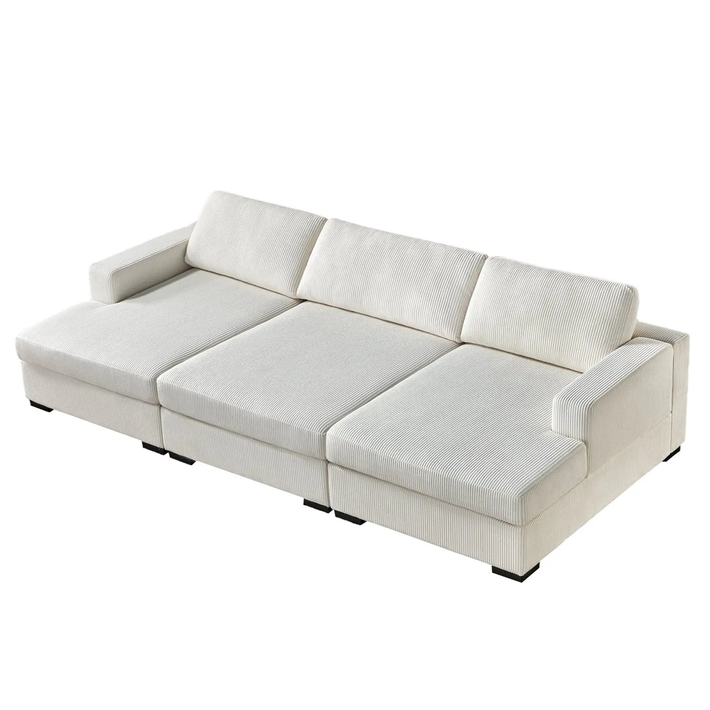 3-Piece Chaise Sofa / Corduroy White