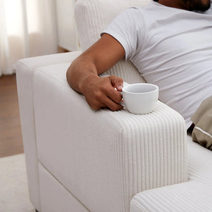 3-Piece Chaise Sofa / Corduroy White