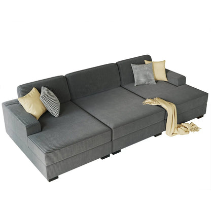 3-Piece Chaise Sofa / Corduroy Gray