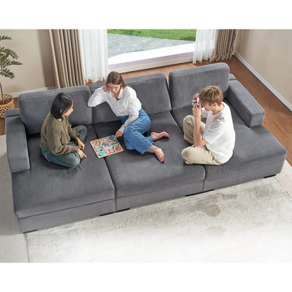 3-Piece Chaise Sofa / Corduroy Gray