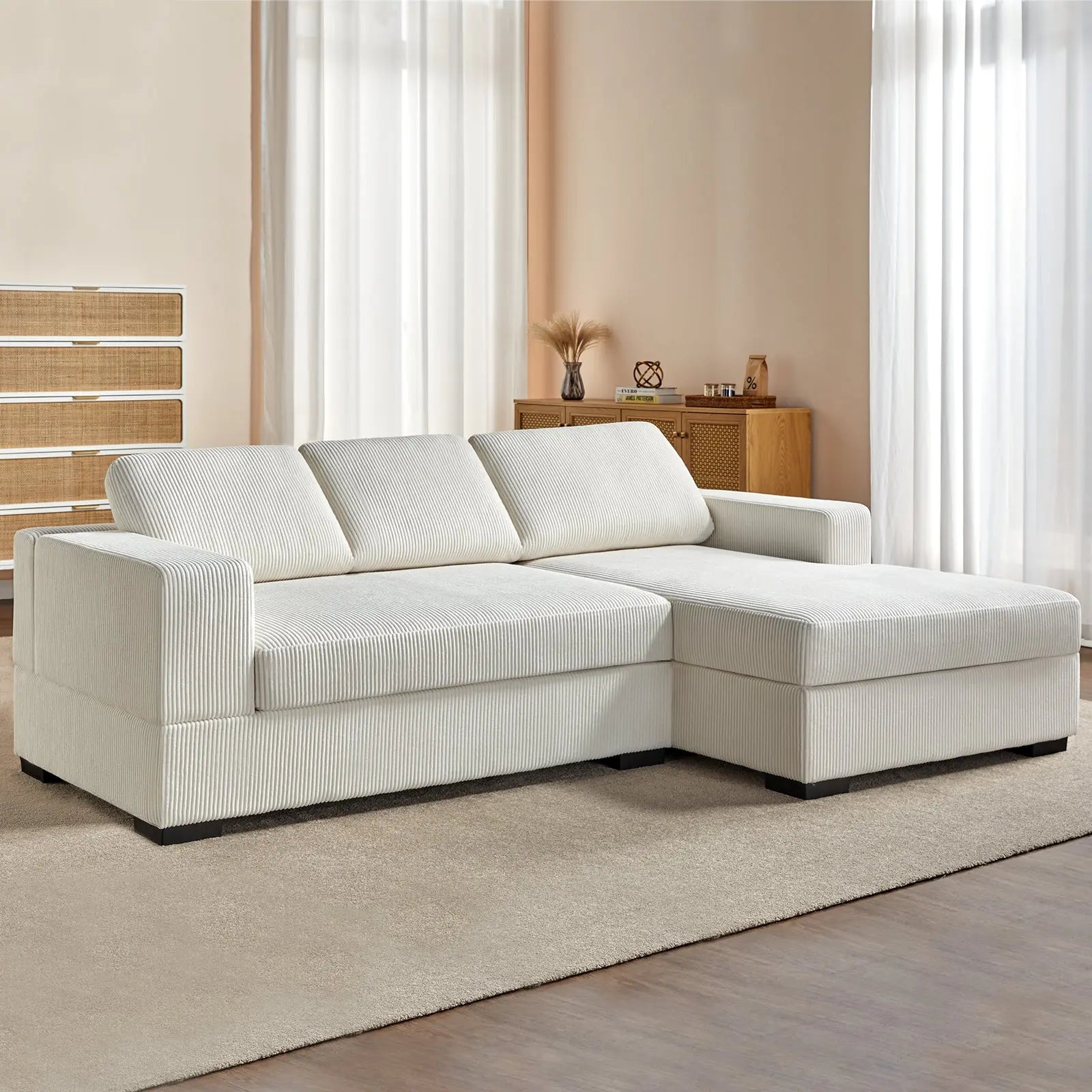 Right Single Chaise Sofa / Corduroy White