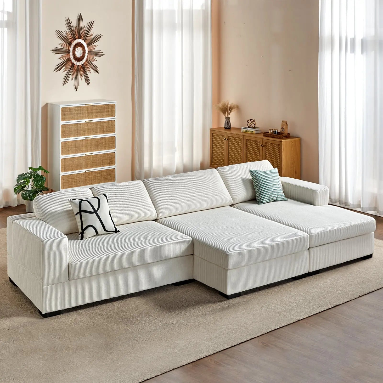 Right Double Chaise Sofa / Corduroy White