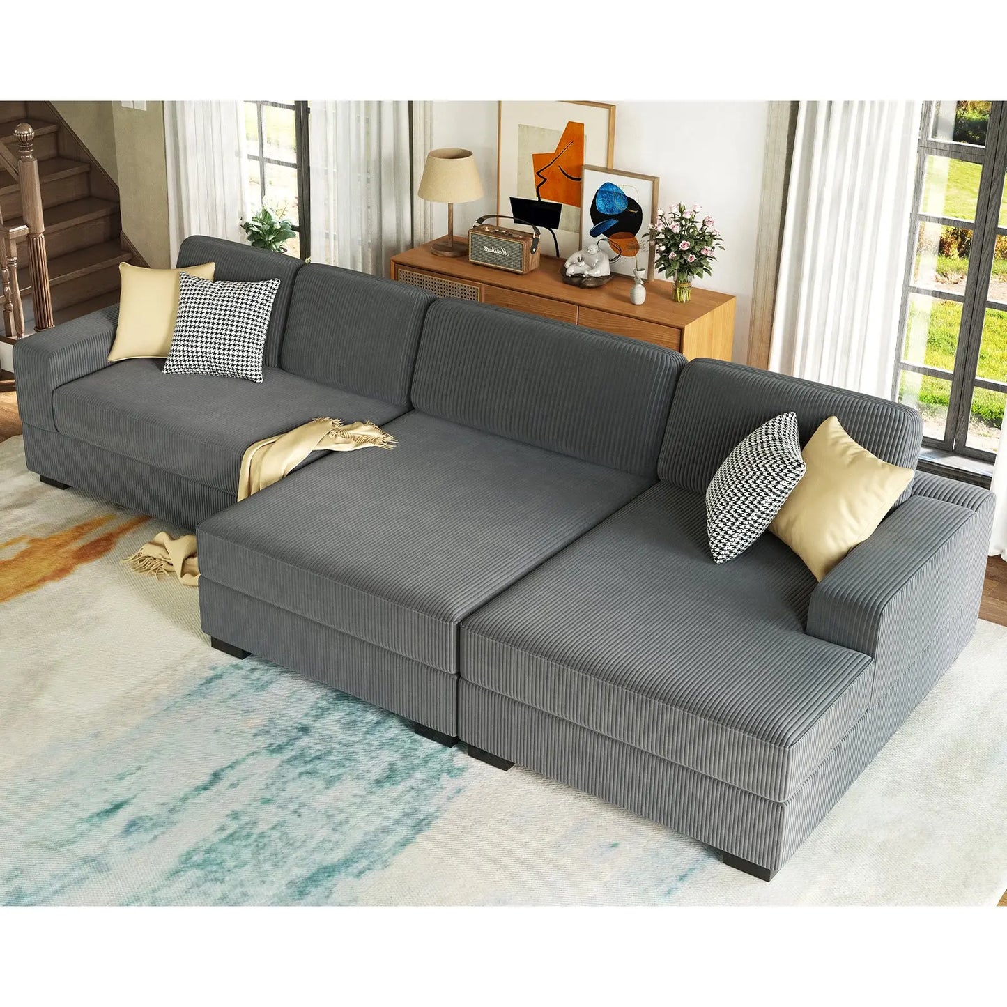 Right Double Chaise Sofa / Corduroy Gray