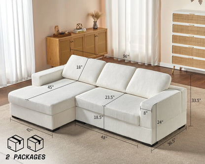 Left Single Chaise Sofa / Corduroy White