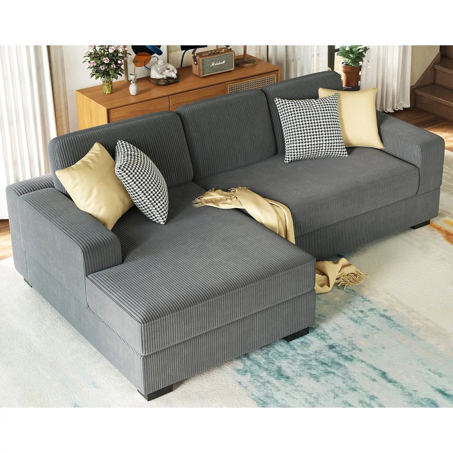 Left Single Chaise Sofa / Corduroy Gray