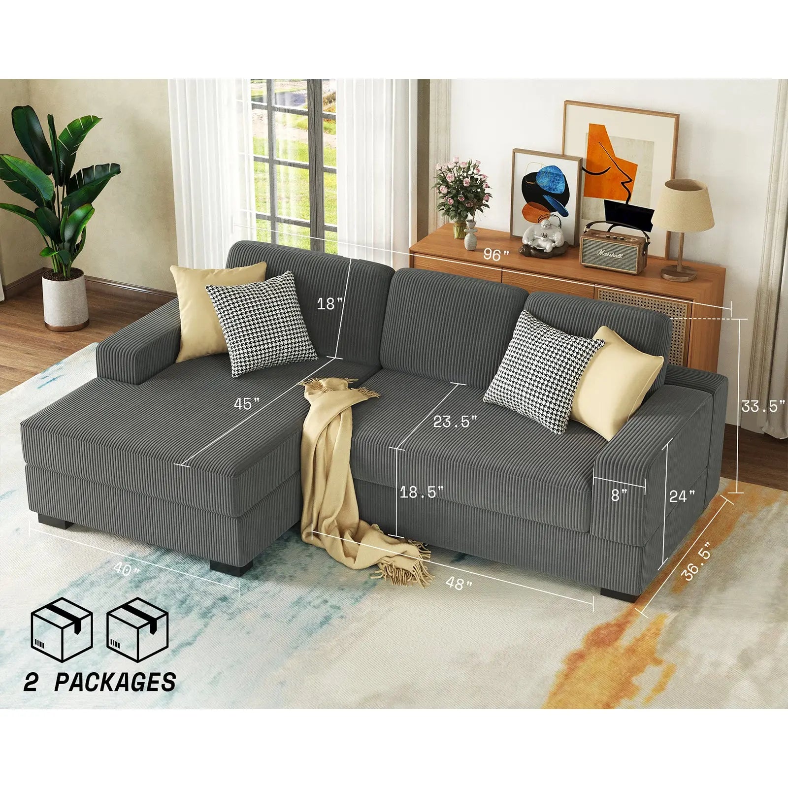 Left Single Chaise Sofa / Corduroy Gray