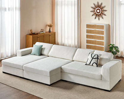 Left Double Chaise Sofa / Corduroy White