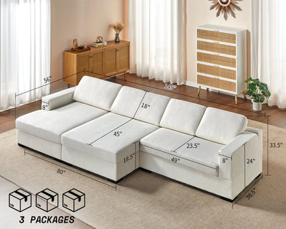 Left Double Chaise Sofa / Corduroy White