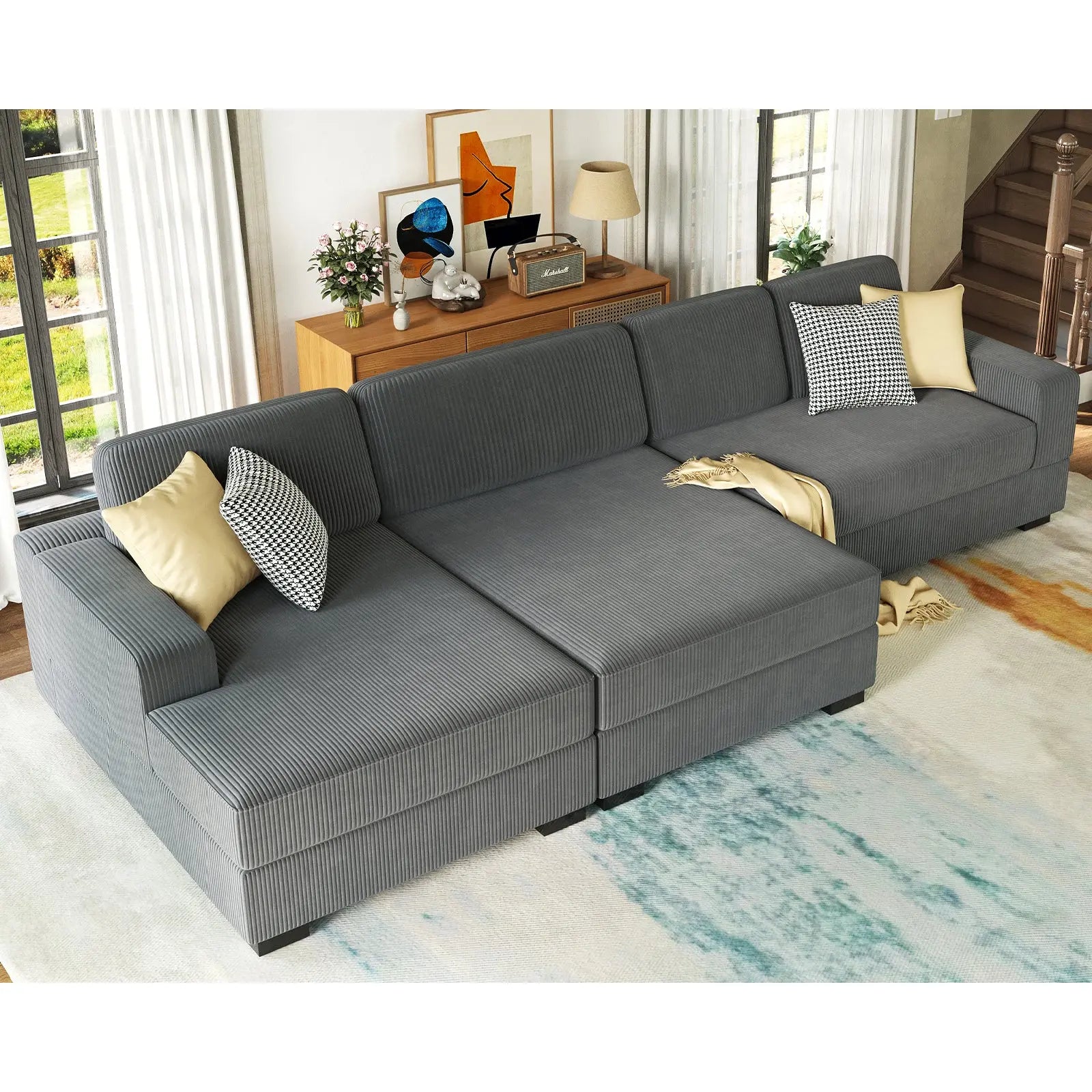 Left Double Chaise Sofa / Corduroy Gray