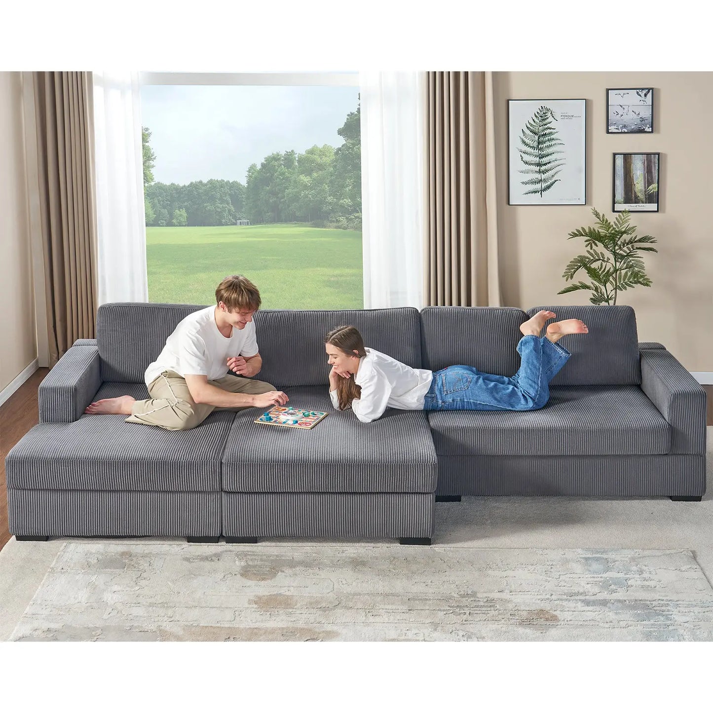 Left Double Chaise Sofa / Corduroy Gray