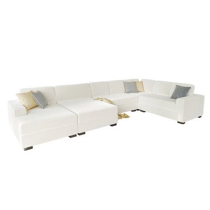 Left Double Chaise U-Shape / Corduroy White