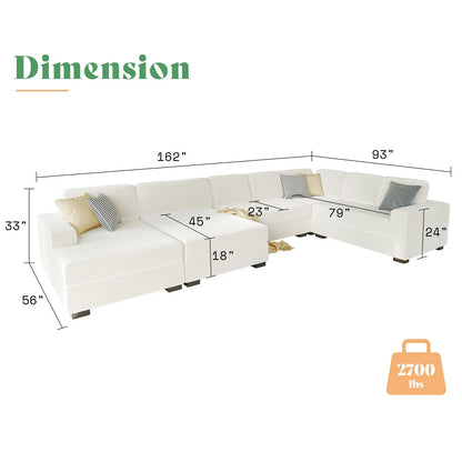 Left Double Chaise U-Shape / Corduroy White