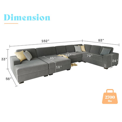 Left Double Chaise U-Shape / Corduroy Gray