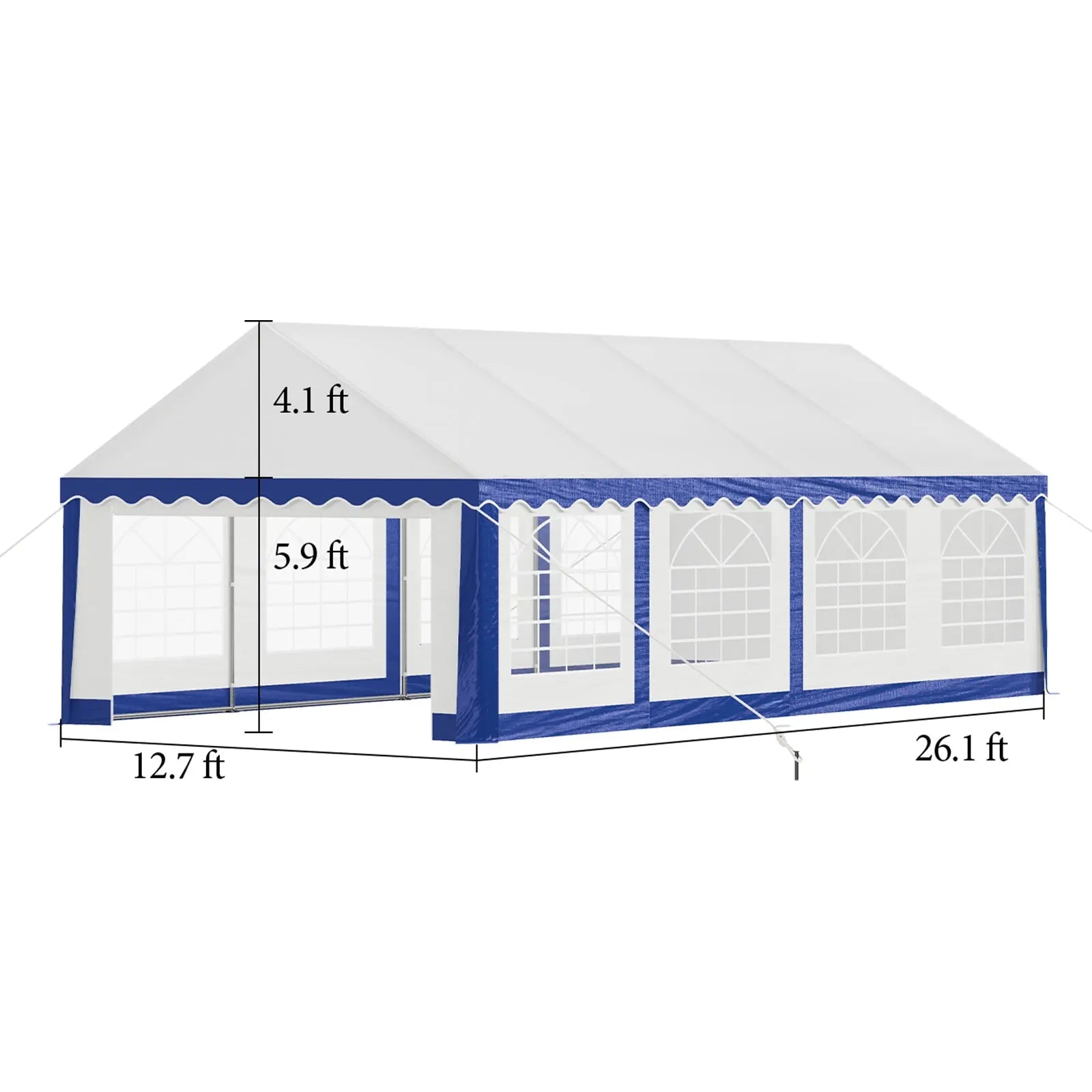 blue party tent Party Tent with Rolled Sidewalls, Heavy Duty Outside Wedding Tent, Waterproof Event Shelters 13x26 ft