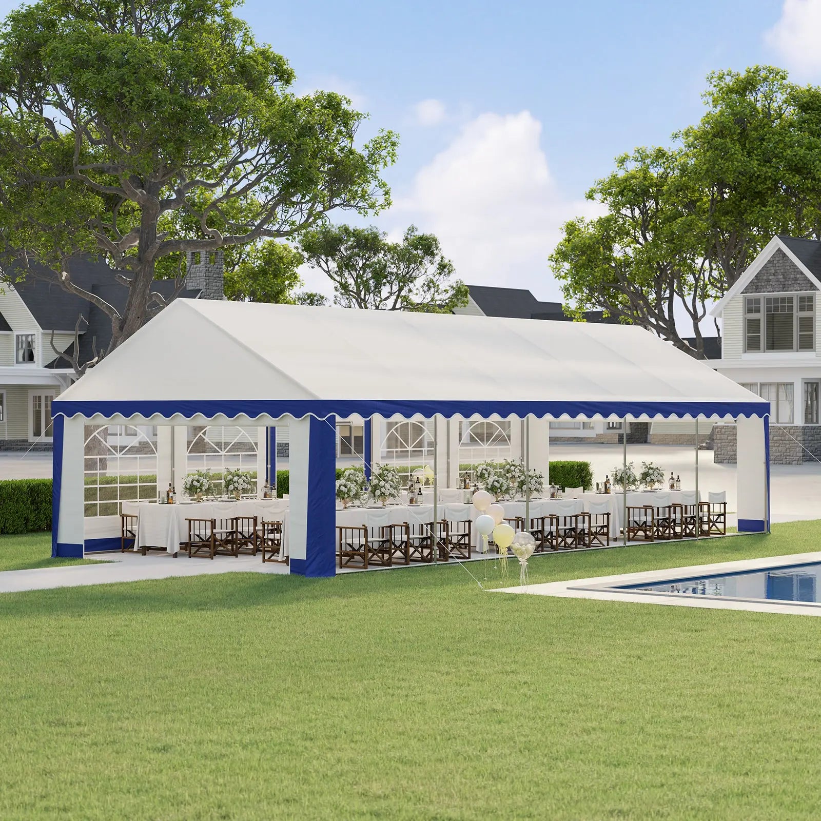 ambiance party tent Party Tent with Rolled Sidewalls, Heavy Duty Outside Wedding Tent, Waterproof Event Shelters 13x26 ft