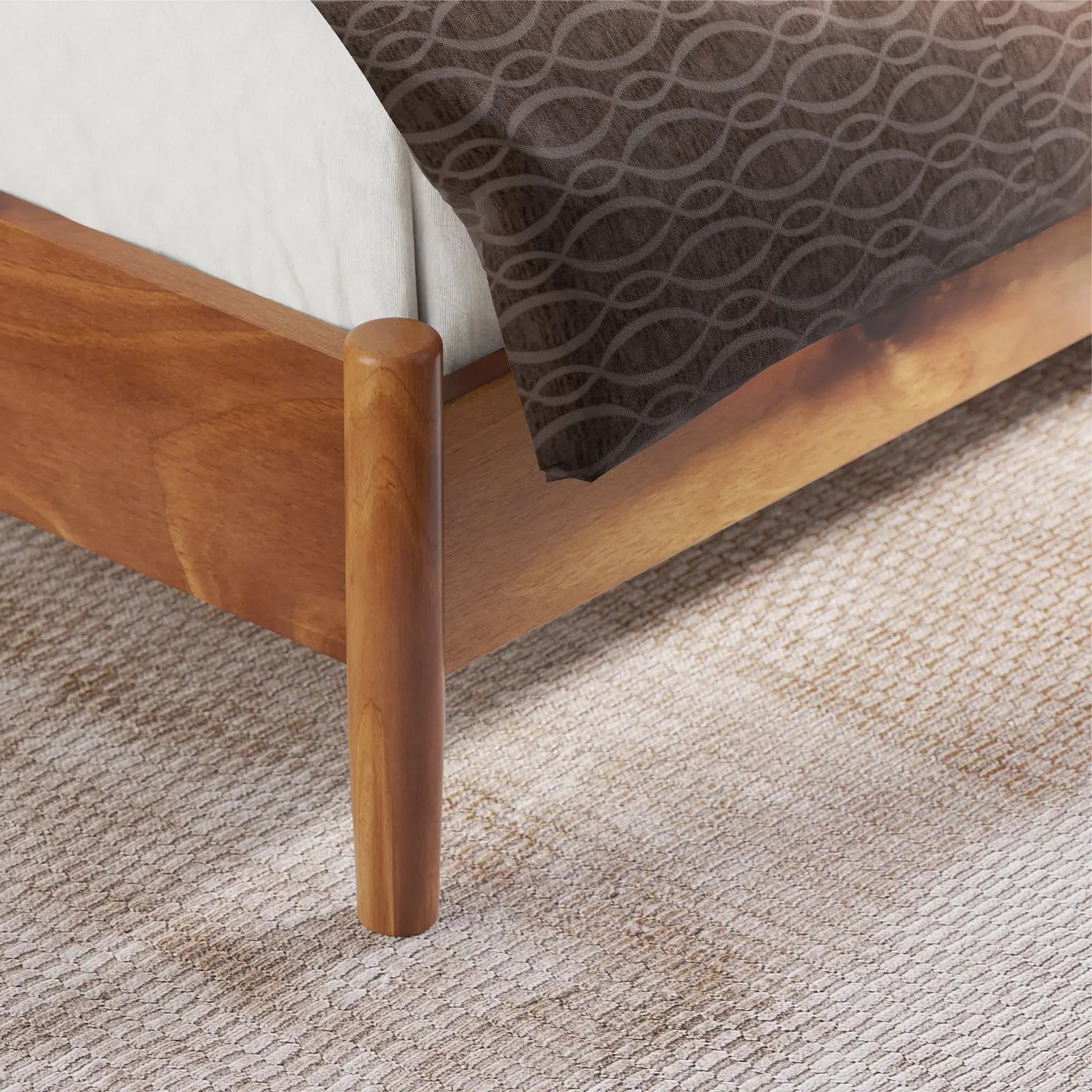 AMERLIFE Clifford Bed Frame King Size Mid Century Reclining Slatted Headboard Solid Wood Bed Frame Light Brown