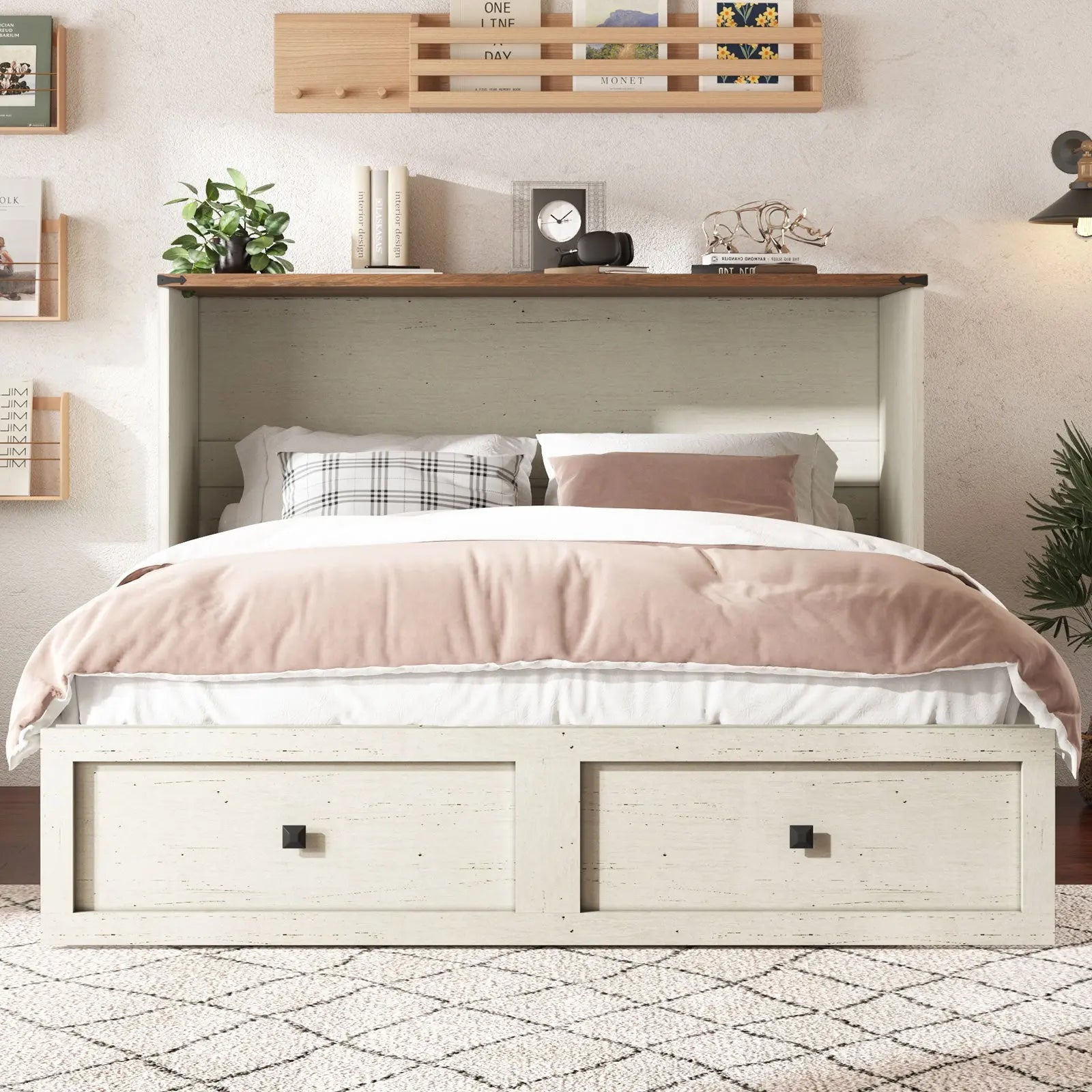 Colton Foldable Murphy Bed - Queen / Rustic Wihte