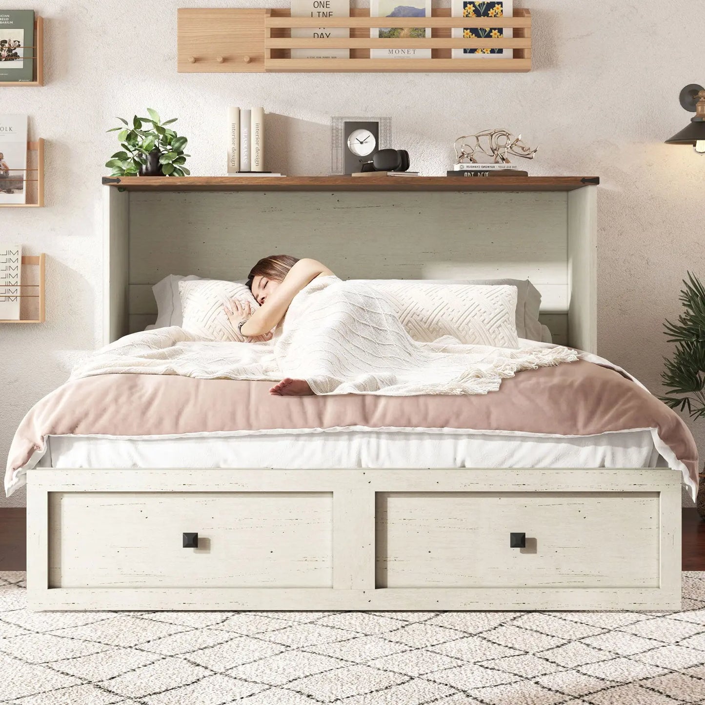 Colton Foldable Murphy Bed - Queen / Rustic Wihte