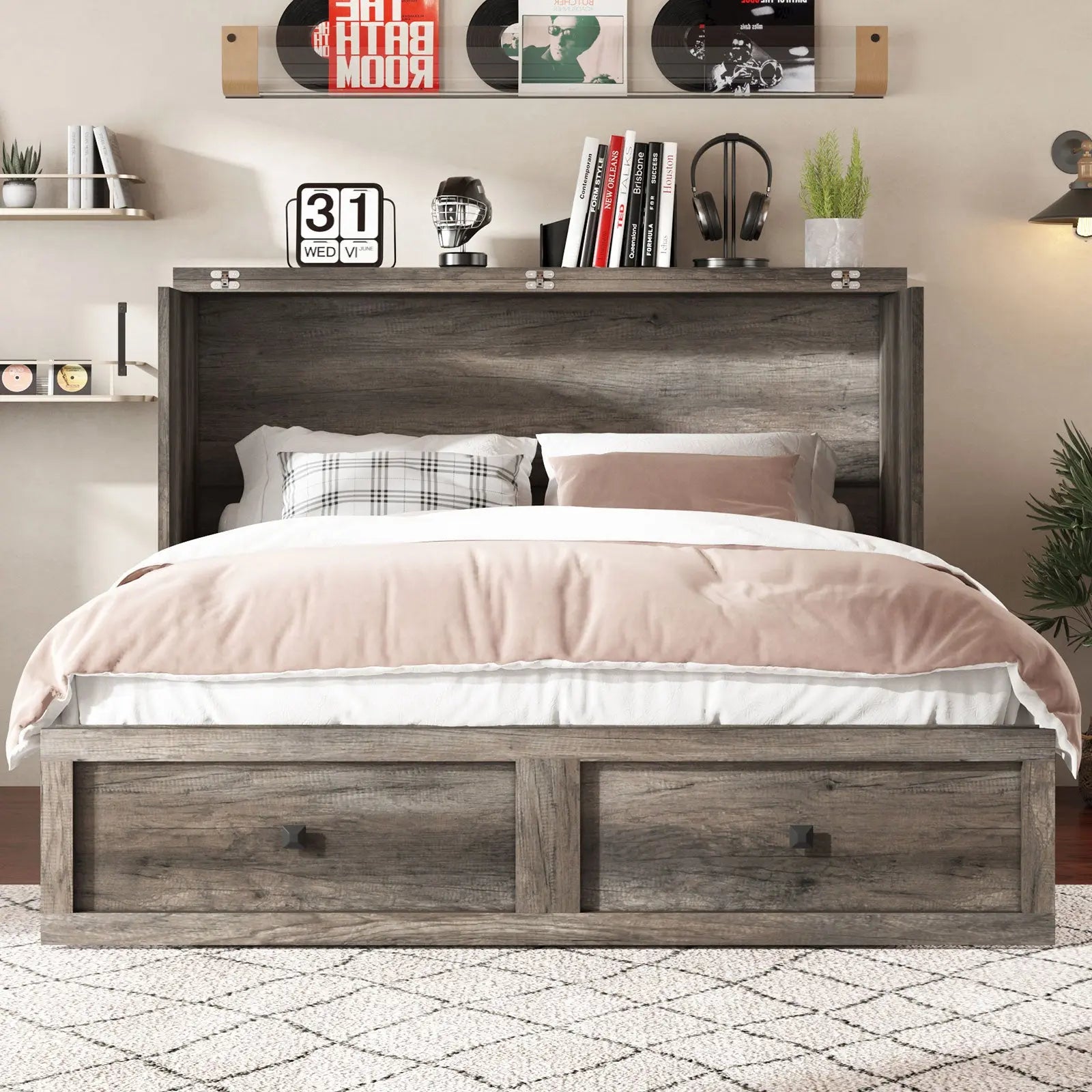 Colton Foldable Murphy Bed - Queen / Rustic Grey