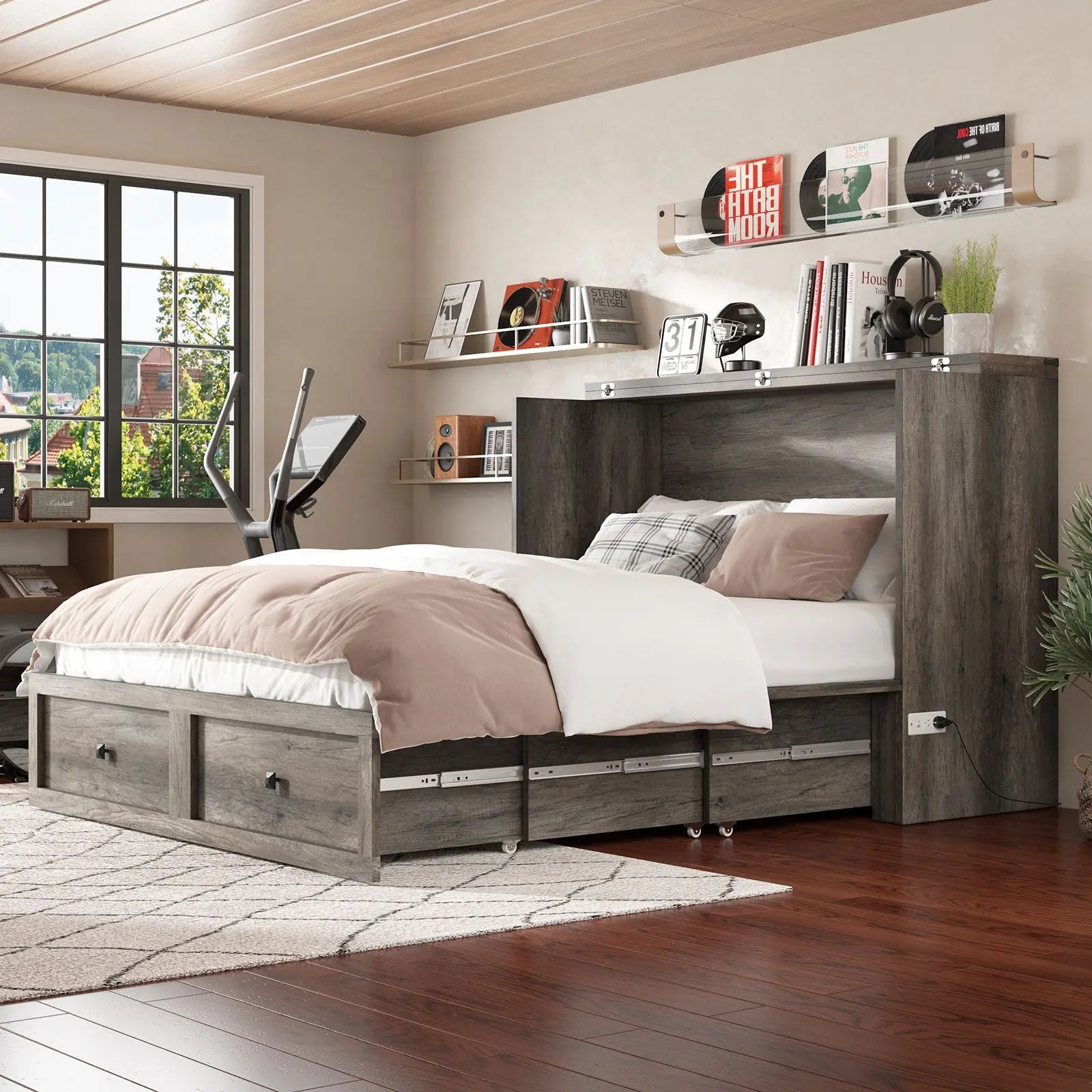 Amerlife Colton Foldable Murphy Bed Farmhouse Murphy Cabinet with Foldable Panel Full / Rustic White Amerlife Colton Foldable Murphy Bed Farmhouse Murphy Cabinet with Foldable Panel Full / Rustic White