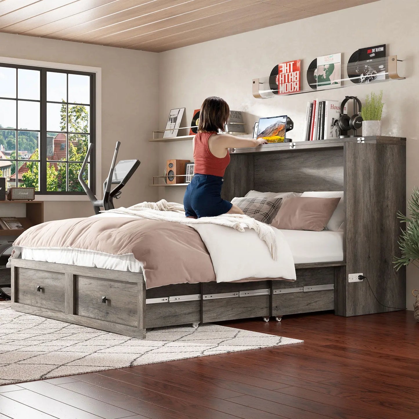 Colton Foldable Murphy Bed - Queen / Rustic Grey